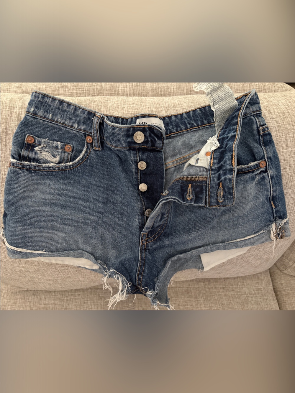 Zara Distressed Dark Blue Denim Ankle Shorts
